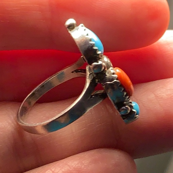 Navajo Turquoise Coral Onyx Ring ~ - Picture 6 of 8